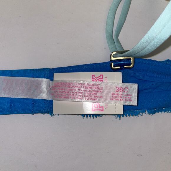 Victoria's Secret PINK Heartbreaker Plunge Push Up Bra Womens 36C Blue Animal - Picture 7 of 8